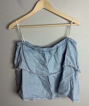 Cloth & Stone Off-the-Shoulder Ruffle Fringe Top Light Blue Size Medium Women’s